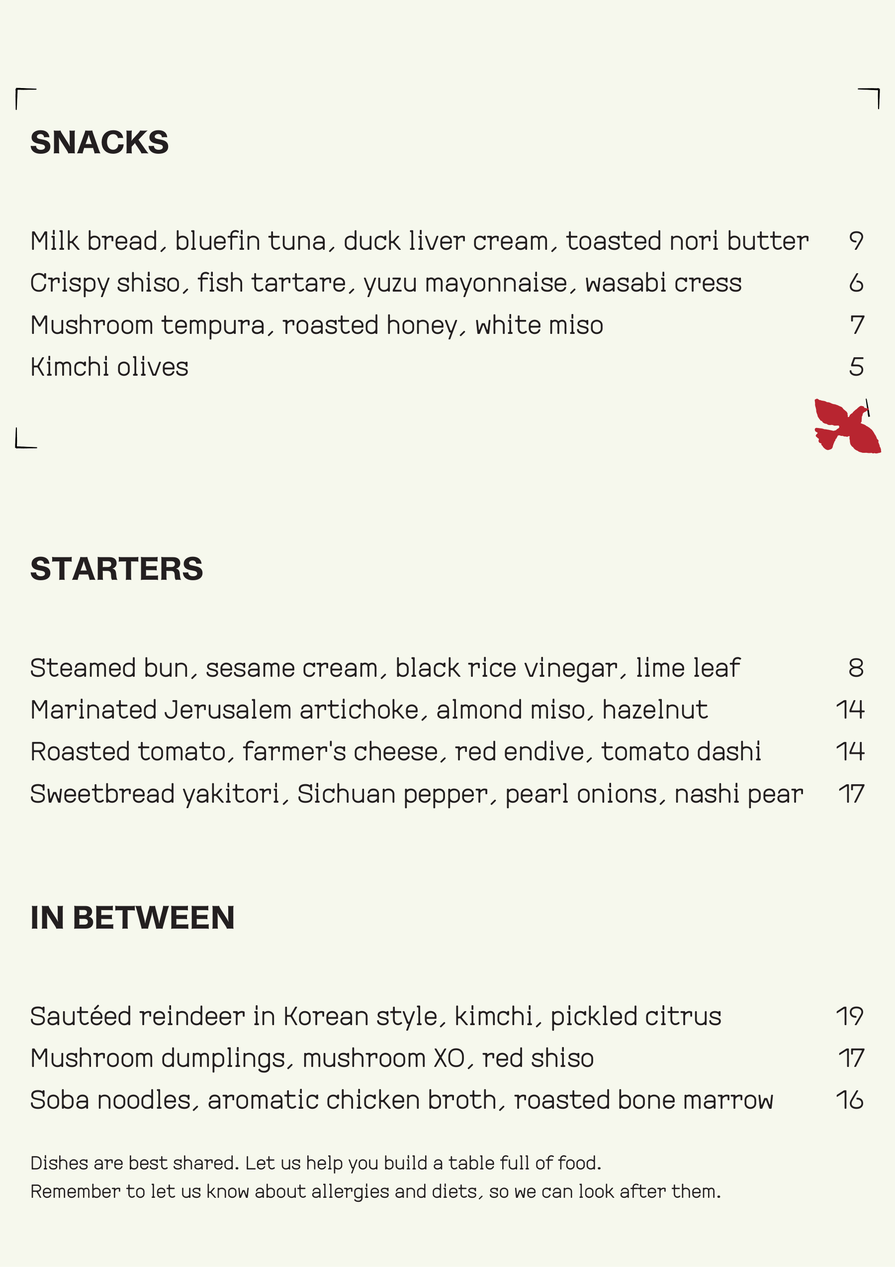 Menu, page 1